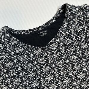 Catherines 1X 18/20W Womens Black Geometric V-Neck Short Sleeve Tunic Shirt